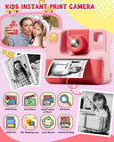 LETSHAHA Kids Camera Instant Print, Christmas Birthday Gifts for Toddle Girls Boys Age 3-12, 20MP & 1080P Selfie Digital Camera with 3 Roll No-Ink Print Paper 32G SD Card - Pink