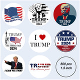 500Pcs Donald Trump Sticker 2024, 8 Design Trump Stickers for American Presidential Election Laptop Scarpbook Craft Car