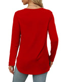 XIEERDUO Long Sleeve Shirts for Women Round Neck Christmas Red Tunic Tops to Wear with Leggings Side Split L