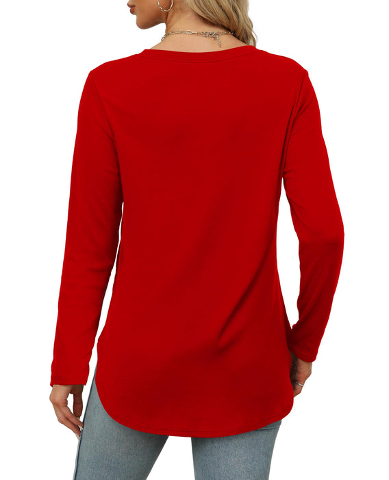 XIEERDUO Long Sleeve Shirts for Women Crewneck Christmas Red Tunic Tops to Wear with Leggings Loose Fit XL