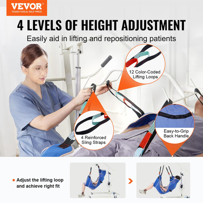 VEVOR Full Body Patient Lift Sling & Commode Opening, Patient Lift Medical Sling for Safe Bathing, Toileting, Polyester Patient Aid Commode Sling for Elderly, Disabled, Bedridden, 600LBS (Medium Size)