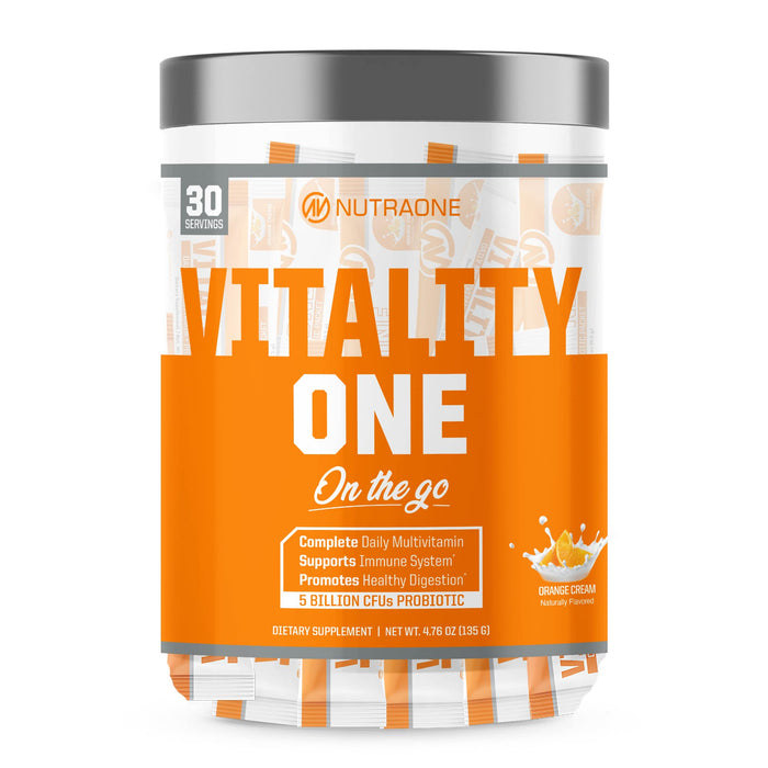 NutraOne VitalityOne On The Go Complete Multivitamin, Probiotic and Enzyme Blend Orange Cream – 30 Servings