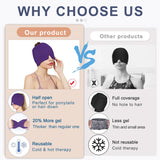 EXQUISLIFE Migraine Headache Relief Cap, Gel Ice Head Wrap, Hot and Cold Therapy, Headache Eyes Mask for Sinus, Puffy Eyes, Tension and Stress Relief (Purple)