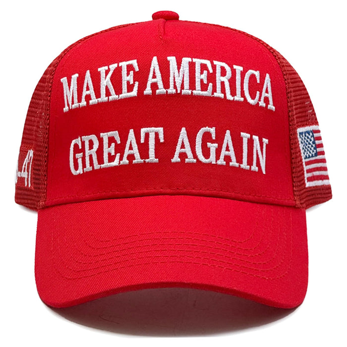 Donald Trump 2024 45-47 MAGA Hat Make America Great Again Slogan with USA Flag Adjustable Baseball Cap Mesh-Back Cap (US, Alpha, One Size, Red 45-47 MAGA Hat)