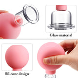 4 Pieces Glass Cupping Set Glass Silicone Cupping Cups Massage Vacuum Suction Cupping Cups for Body Face Leg Arm Back Shoulder Muscle and Joint Pain (Pink)