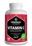 Vitamin C Acerola 660mg 6 Months Supply - High Dose of Natural Vitamin Acerola Cherry Extract -Vegan & Optimally Bioavailable, 180 Capsules for 6 Months, Dietary Supplement Without Additives