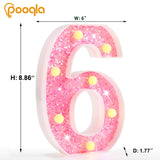 Pooqla Marquee Numbers Lights, light up Numbers Battery Powered, Glitter Lighted Numbers for Birthday Party, Shiny LED Numbers for Christmas Wedding Home Bar Decoration, Pink Number 6