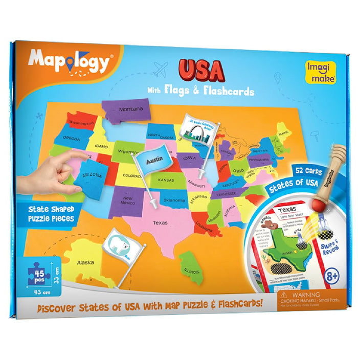 Imagimake Mapology United States Flash Card Puzzle with Flags, Country- Capitals | Educational Toys for Kids Ages 5-8 | Learn Geography Puzzles for kids Ages 8-10 | Christmas Gift for Boys & Girls