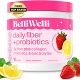 Belli Welli Daily Fiber Supplement Powder with Collagen, Probiotics & Electrolytes | Supports Digestive Health, Gut Balance & Debloating | Strawberry Lemonade | 16 Servings