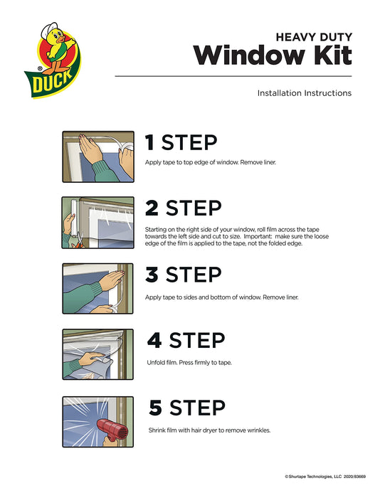 Duck MAX Strength Window Insulation Kit, Winter Window Seal Kit Fits up to 10 Windows, Heavy Duty Shrink Film Cuts to Size for Easy Indoor Installation, Window Tape Included,62 In. x 420 In., Clear