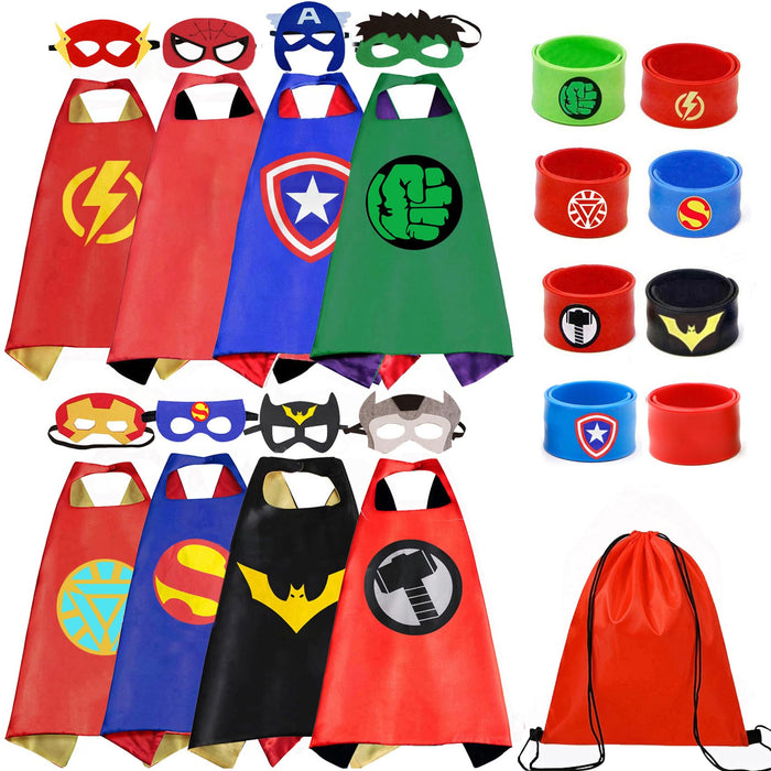 KARAZZO Superhero Capes Set and Wristbands Kids Costumes Halloween Christmas Cosplay Dress Up for Boys (8-PACK CAPES SET)