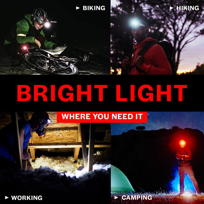 GearLight 2Pack LED Headlamp - Outdoor Camping Head Lamps with Adjustable Headband - Lightweight Battery Powered Bright Flashlight Headlight with 7 Modes and Pivotable Head and Red Light