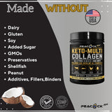 Peacock Max Keto Multi Collagen 5 Types with Bone Broth, Unflavored 16.2 oz Nutrition Protein Powder with Hydrolyzed Peptides, MCT Oil, Biotin, Supports Joints, Bones, Skin, Gut Health