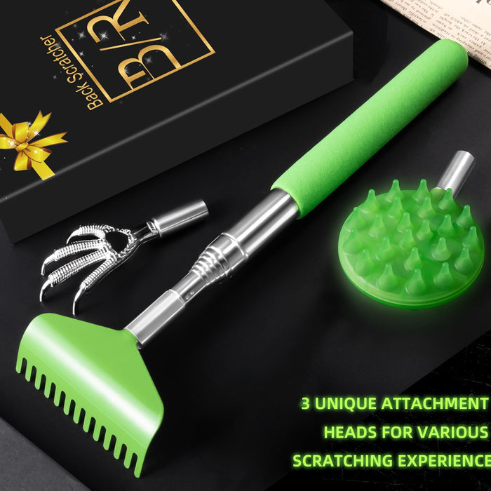 TUKUOS Telescoping Back Scratcher with 3Pcs Detachable Scratching Heads, Back Scratcher for Men/Women,Dual Sides Scratcher/Metal Paw/Rake Scratcher Fathers Day Dad Gifts for Men Husband - Glow