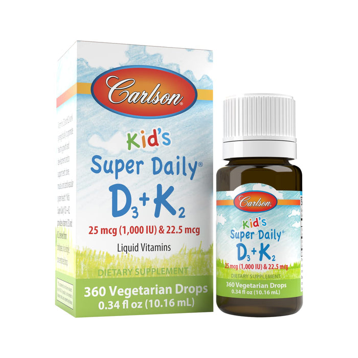 Carlson Kids Super Daily D3 + K2 Liquid Drops – 360 Drops – Unflavored – Vitamin D & K Supplement for Kids – 1-Year Supply