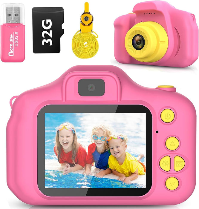 Desuccus Kids Camera, Christmas Birthday Gifts for Girls, Toys for 3 4 5 6 7 8 Year Old Girls, Digital Camera for Toddlers Toys for Girls with 32GB SD Card（Pink）