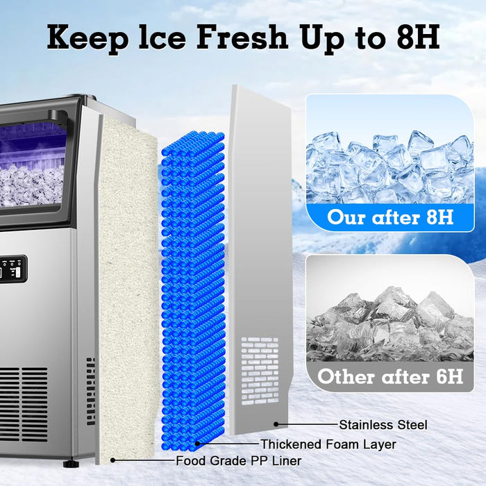 Bibrsa Commercial Ice Maker 120LBS/24H, Dual Water Inlet, Under Counter Ice Maker with 22LBS Storage Capacity, 45 Cubes, Stainless Steel Ice Machine, for School, Home, Restaurant, Bar, RV