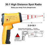 Infrared Thermometer Pyrometer -58℉ to 1796℉(-50~980°C), 30:1 Non Contact Digital Laser Thermometer Temperature Gun for Cooking, Home Repairs, High and Low Temperature Alarm, Adjustable Emissivity