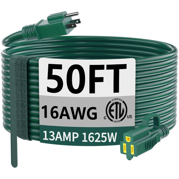 HUANCHAIN 16/3 Gauge Indoor Outdoor Green Extension Cord 50 ft Waterproof