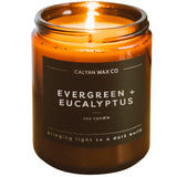 Calyan Wax Soy Wax Candle, Evergreen & Eucalyptus Scented Candle for The Home | Premium Candle with Essential Oils | 7.2 oz 57 Hour Burn | Soy Candle in Amber Glass Jar | Aromatherapy Gift