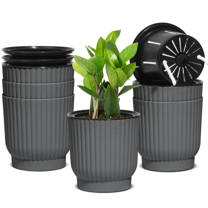 T4U 4.5 Inch Plant Pots Self Watering, 6 Pack African Violet Pots, Small Plant Pots for Plants, Small Indoor Plant Pot, Self Watering Planter for African Violet, Succulents (6 Pack 4.5" Pots, Gray)