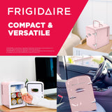 Frigidaire Retro Mini Fridge Cooler, 4L Capacity Chills 6 12oz Cans, 100% Freon-Free & Eco Friendly, Portable Fridge for Car, Office, Bedroom, Dorm Room, or Cabin - 9.84"D x 7.09"W x 10.35"H (Pink)