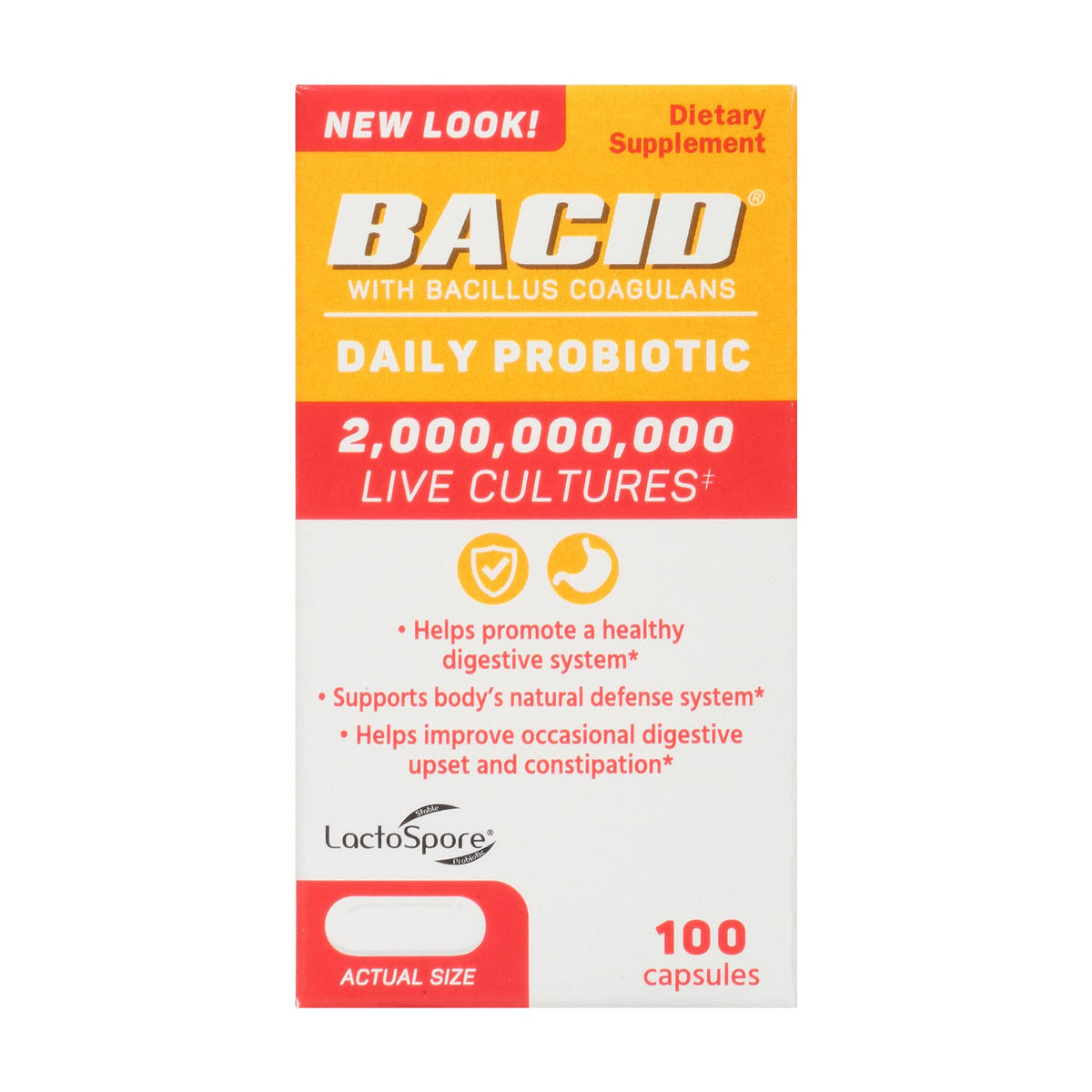 BACID Daily Probiotic with Bacillus Coagulans for Digestive Health, Wh