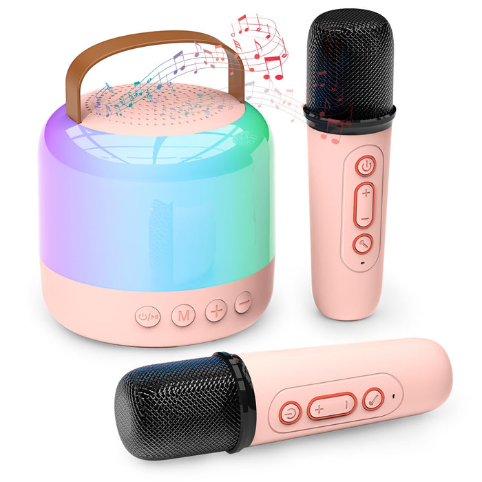 Mini Karaoke Machine for Kids Adults, Portable Bluetooth Speaker with 2 Wireless Microphones and LED Lights, Karaoke Toys Gifts for Girls Boys 4, 5, 6, 7, 8, 9,10,12+ Year Old Christmas Birthday Party