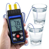 Thermocouple Thermometer Digital Dual Channels K/J type Thermometer with 4 K-Type Thermocouples, -328~2501℉ Measuring Range Temperature Meter HVAC thermometer with Alarm & ADJ Compensation