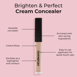 MCoBeauty Brighten & Perfect Cream Concealer, 4 Medium Buff, Brightening Coverage for Flawless Complexion, Vegan, Cruelty Free Cosmetics
