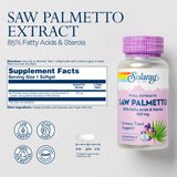 SOLARAY Saw Palmetto Extract - Prostate Health and Urinary Tract Support - 136 mg Fatty Acids and Sterols - Lab Verified, 60-Day Money-Back Guarantee (60 Servings, 60 Softgels)