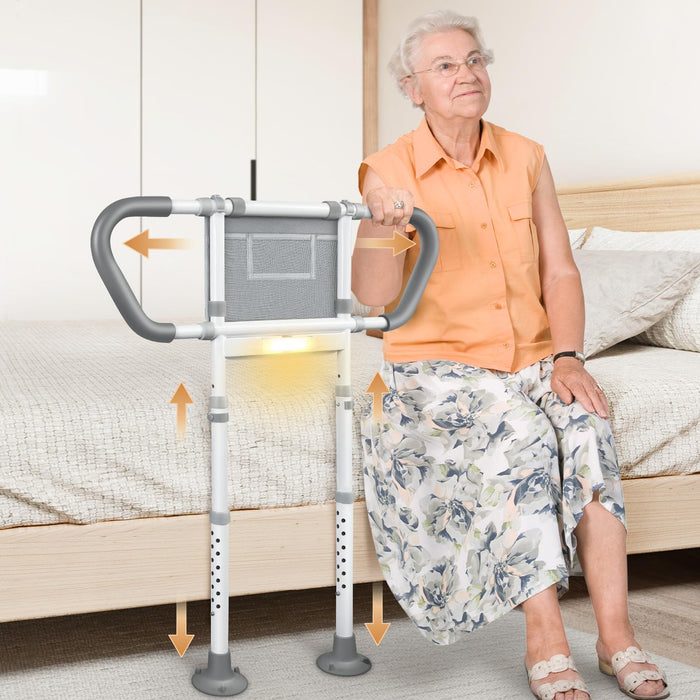 easymake Bed Rails for Elderly Adults Safety: Adjustable Bedside Assist Rails with Storage Pockets, Non-Slip Handles, Sensor Night Light, 400LB Gravity Capacity