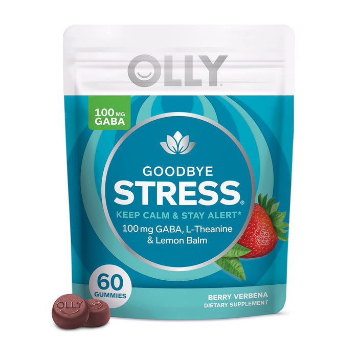 OLLY Goodbye Stress Gummy, GABA, L-Theanine, Lemon Balm, Stress Relief Supplement, Berry - 60 Count