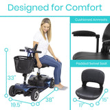 Vive 4 Wheel Mobility Scooter - Electric Powered Wheelchair Device - Compact Heavy Duty Mobile for Travel, Adults, Elderly - Long Range Power Extended Battery with Charger and Basket Included