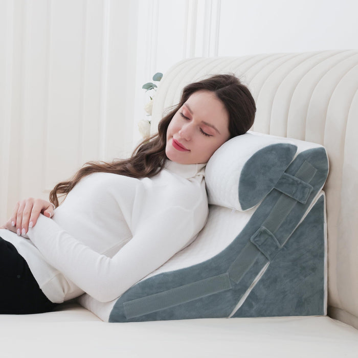 Flyxunfri Wedge Pillow Headboard Orthopedic Bed Wedge Pillows Set 9&12&16&20 Inches Adjustable Memory Foam for Acid Reflux Relief Ergonomic Incline Reading Pillow for Back Pain