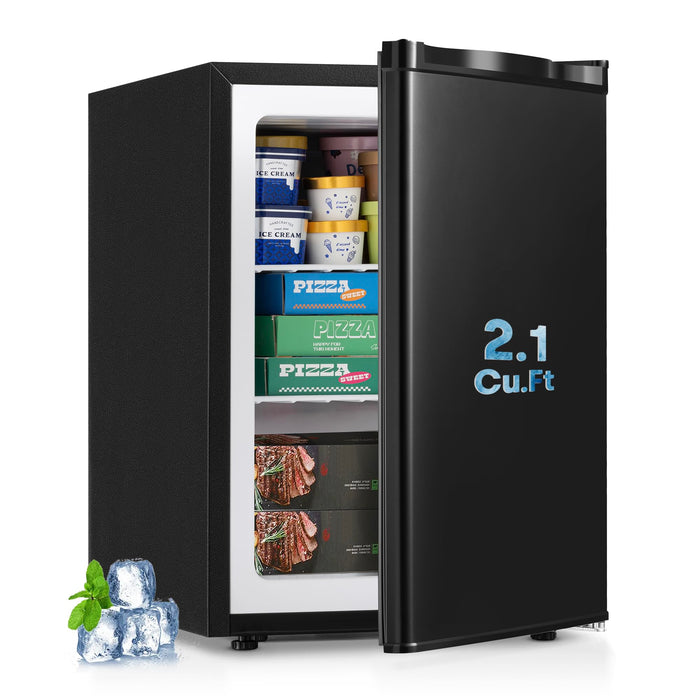 Stopsad 2.1 Cu.ft Upright Freezer, Mini Freezer with 7 Adjustable Thermostat & Removable Shelves, Small Standup Freezer with Reversible Single Door, Energy-Saving, Compact for Home/Dorm/Office, Black