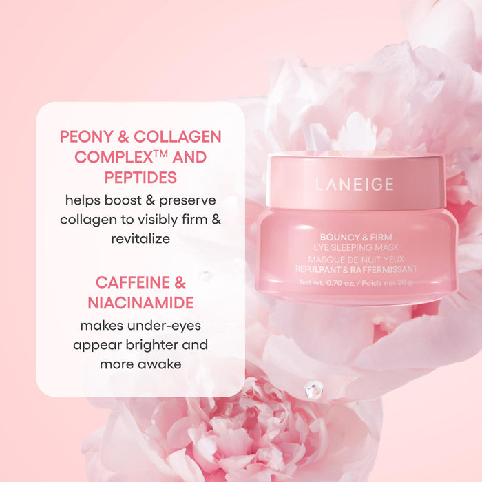 LANEIGE Bouncy & Firm Eye Brightening Sleeping Mask: Peony, Collagen Complex, Depuff, Dark Circle, Hydration, Cooling