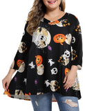 MONNURO Womens 3/4 Sleeve V Neck Plus Size Flowy Swing Tunic Tops Loose Halloween Shirts for Women Wearing with Leggings (Skull Halloween Black,5X