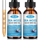 Bunkka (2 Pack) Sea Moss 3000mg Black Seed Oil 1000mg with Burdock Root 600mg Bladderwrack 800mg&Vitamin C Vitamin D3, Irish Sea Moss Drop for Immune System, Gut, Skin & Energy