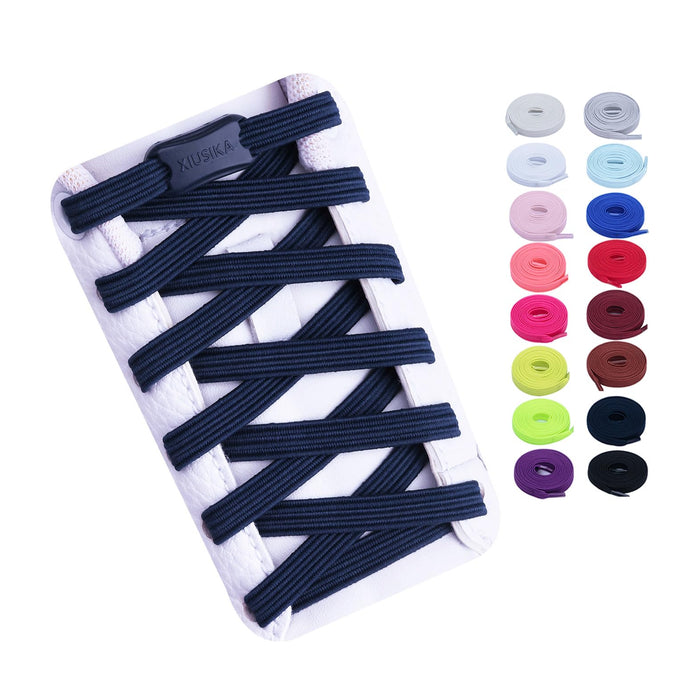 Booyckiy No Tie Elastic Shoelaces for Kids, Adults and Elderly, Adjustable Tieless Shoe Laces for Sneakers Boots and Casual Shoes - 16 Colors, 41 inch, Navy Blue