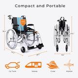 SUMELL Magnesium Lightweight Wheelchair - 21lbs Self Propelled Chair with Travel Bag and Cushion, Portable and Folding 17.5” W Seat, Park & Brake Anti Tipper, Swing Away Footrests, Ultra Light, Blue