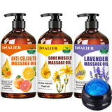 3 Pack Cellulite,Sore Muscle & Lavender Relaxation Massage Oils with Roller Massage Ball,Spa Treatment Gift Set for Soothes Sore Muscle. Natural Massage Oils for Date Night Valentines Day Gifts
