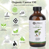 YBHMO Organic Castor Oil Cold Pressed Glass Bottle (8fl.oz/237ml), Castor Oil Pack Wrap Organic Cotton for Liver Wastes Release, Inflammation and Relieve Pain