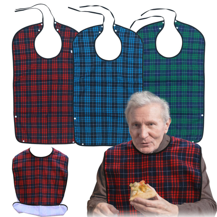 Exmagous Adult Bibs for Men Pack of 3 - Reusable Bibs for Adult Eating, Clothing Protector with Crumb Catcher, Waterproof & Machine Washable Large Bids for Elderly Seniors Gifts for Men/Dad/Father