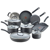 T-fal Ultimate Hard Anodized Nonstick Cookware Set 14 Piece, Oven Broiler Safe 400F, Lid Safe 350F, Kitchen Cooking Set w/ Fry Pans, Saucepans, Griddle, Dutch Oven, Pots & Pans, Dishwasher Safe, Black