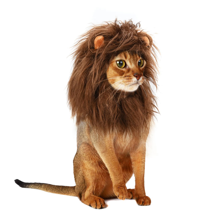 Onmygogo Lion Mane Wig for Cats and Dogs, Funny Pet Cat Costumes for Halloween Christmas, Furry Pet Clothing Accessories (Size S, Coffee)