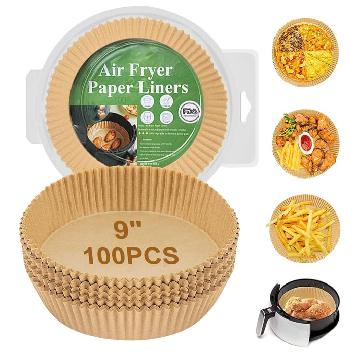 Air Fryer Disposable Paper Liner, 100PCS 9 Inch Large Airfryer Liners Round, Parchment Paper for Air Fryer Non-stick Oil-proof Water-proof, Paper liners for air fryer, Steamer, Baking, Microwave Etc