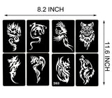 Kotbs 4 Sheets Temporary Tattoo Stencils, 32pcs Animal Patterns Henna Tattoo Stencil Kit Temporary Glitter Airbrush Tattoo Stencils Arabian Tattoo Stickers for Face Body Paint Art