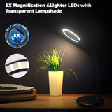 5X Rechargeable Magnifying Glass with Light and Stand, Raweao Dimmable Lighted Magnifying Lamp Glass for Reading, Close Work, Hobbies, Crafts