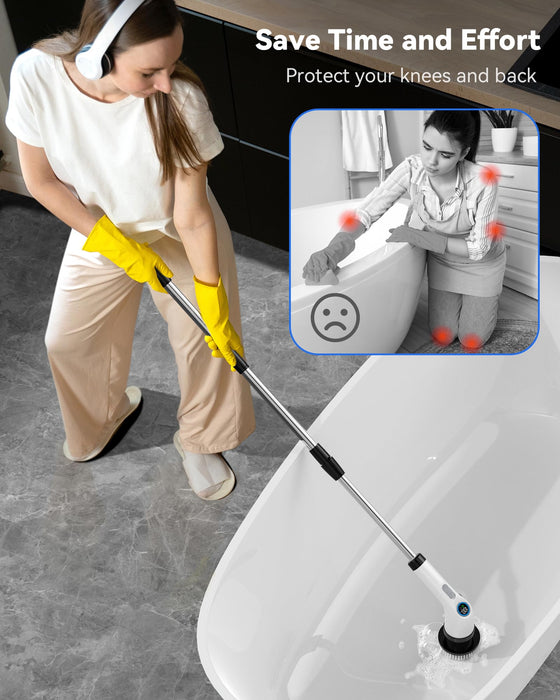 Shower Scrubber with Long Handle: Cordless Electric Spin Scrubber, Power Scrubber Brush for Cleaning Bathroom, Tub, Tile and Floor